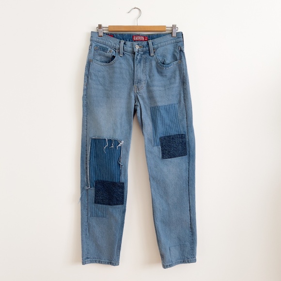 Lucky Brand Patchwork Jeans Size 27 Boy Mid Rise Relaxed Straight Boyfriend - Picture 1 of 16